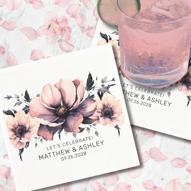 Elegant Boho Vattenfärg Blommig Rosa Bröllop Pappersservett (Trendy Elegant Boho Watercolor Floral Pink Wedding Napkins)