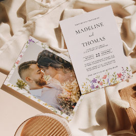 Elegant Boho Vild Flower Photo Bröllop Inbjudningar