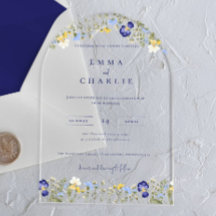 Elegant Boho Vilda blommor blå Script Bröllop