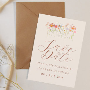 Elegant Boho Vildblomma Beige Foto Bröllop Spara Datumet