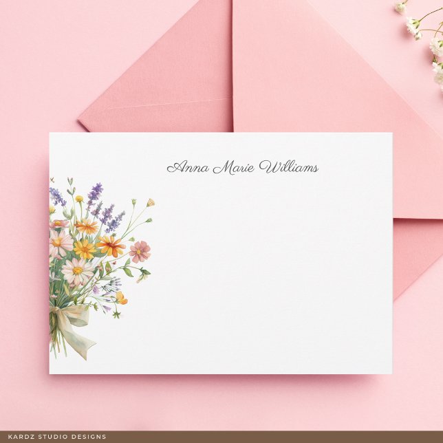 Elegant Boho Vildblomma Brevkort Anteckningskort (The front of the card is shown at a 3.5 x 5 inch size. Choose size, paper, + corner style.)