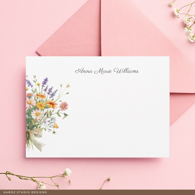 Elegant Boho Vildblomma Brevkort Anteckningskort (The front of the card is shown at a 3.5 x 5 inch size. Choose size, paper, + corner style.)
