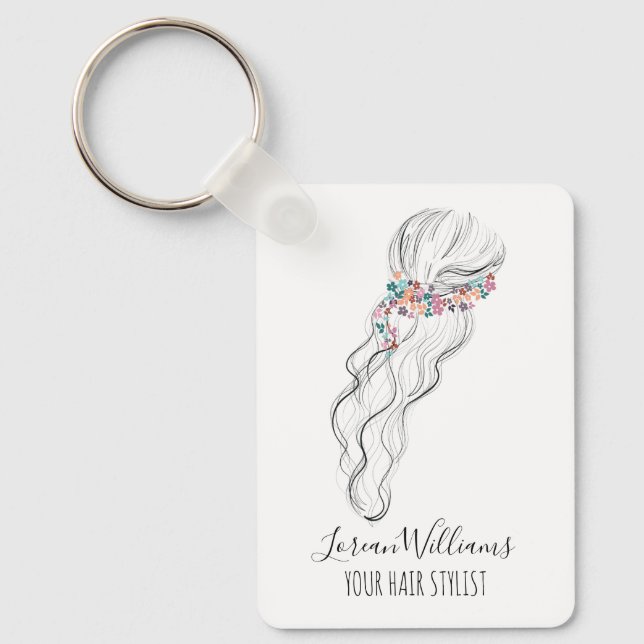 Elegant boho vildblomma Bröllop Hårstylist QR Nyckelring (Framsida)