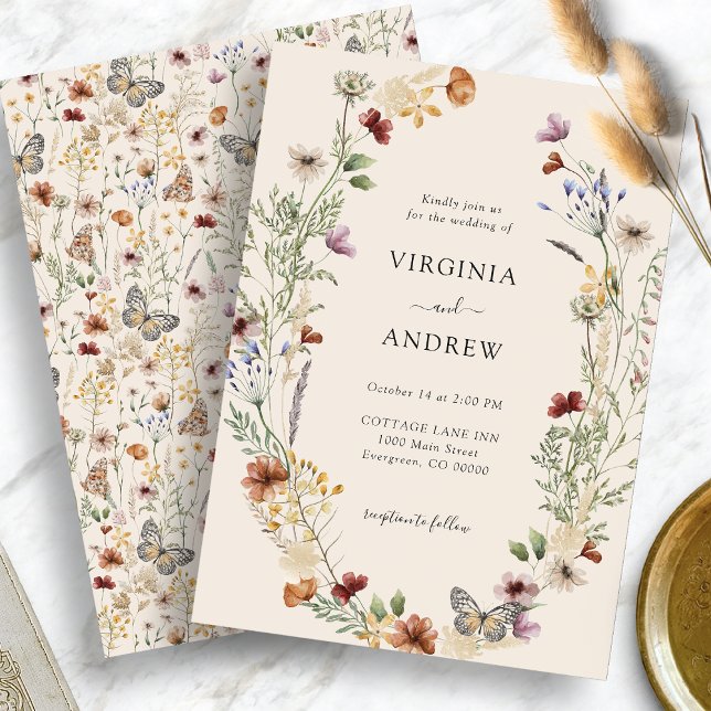 Elegant Boho Vildblomma Bröllopsinbjudan Inbjudningar (Elegant Boho Wildflower Wedding Invitation
)