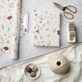 Elegant Boho VildblommaGrönska Blad Presentpapper