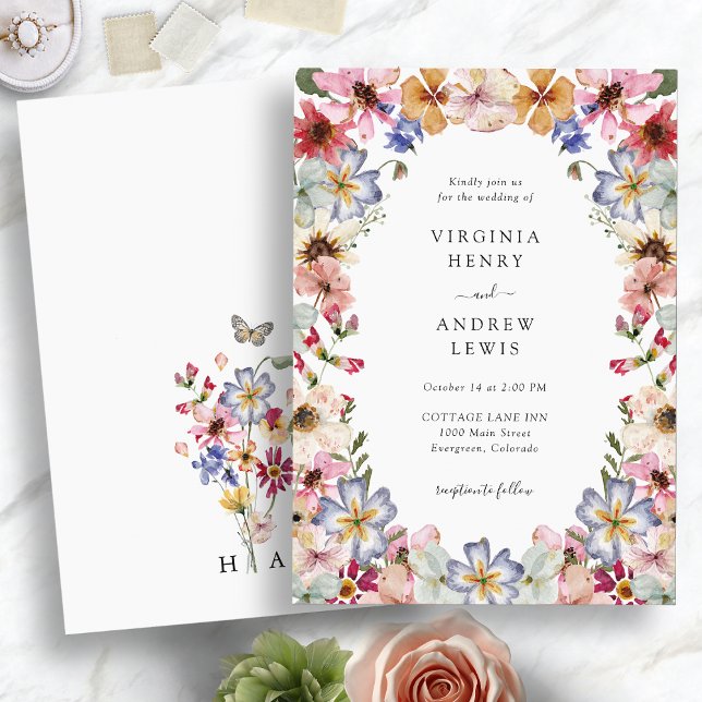 Elegant Boho Vildblommahundring Inbjudningar (Elegant Boho Wildflower Wedding Invitation Monogrammed
by Painted Paperie
)