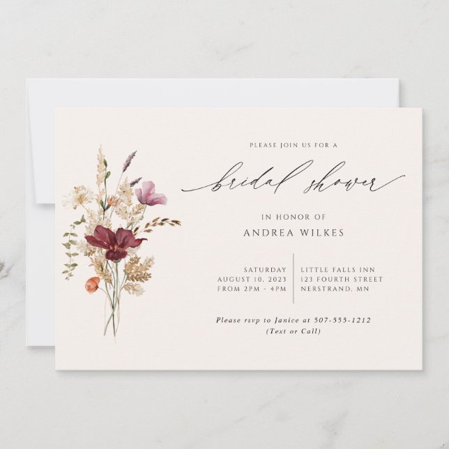 Elegant Boho Vildblommor Höst Bröllopsdusch Inbjudningar (Framsida)
