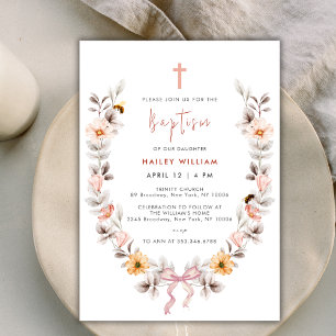 Elegant Boho Vildbloms Krans Flicka Dop Inbjudningar