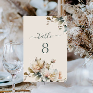 Elegant Boho Vintage Blommigt Bröllop Bordsnummer