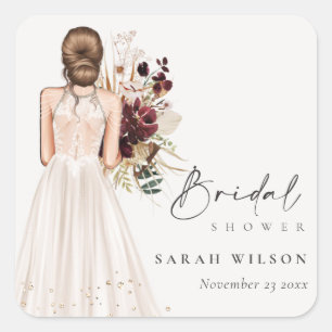 Elegant Boho Vit Bröllopsklänning Bridal Shower Fyrkantigt Klistermärke
