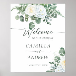 Elegant Boho Vit ros med Greenery Welcome Poster