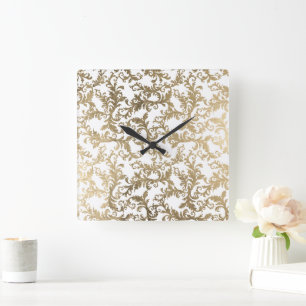 Elegant boho vit vintage för guld blommigt fyrkantig klocka