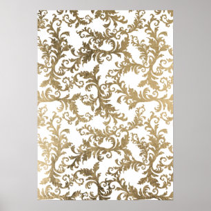 Elegant boho vit vintage för guld blommigt poster