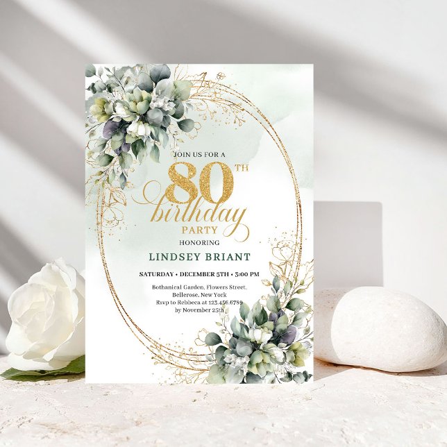 Elegant Boho Vita Rosor 80-års Födelsedagsinbjudan Inbjudningar (Elegant Boho White Roses 80th Birthday Invitation)