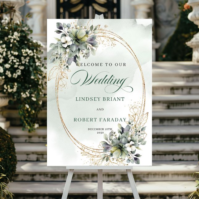 Elegant Boho Vita Rosor Bröllop Välkomstskylt Poster (Elegant Boho White Roses Wedding Welcome Sign)