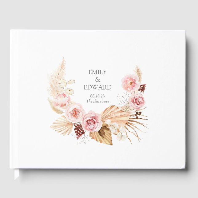 Elegant Boho Watercolor Blommigt Bröllop Guest bok (Framsida)