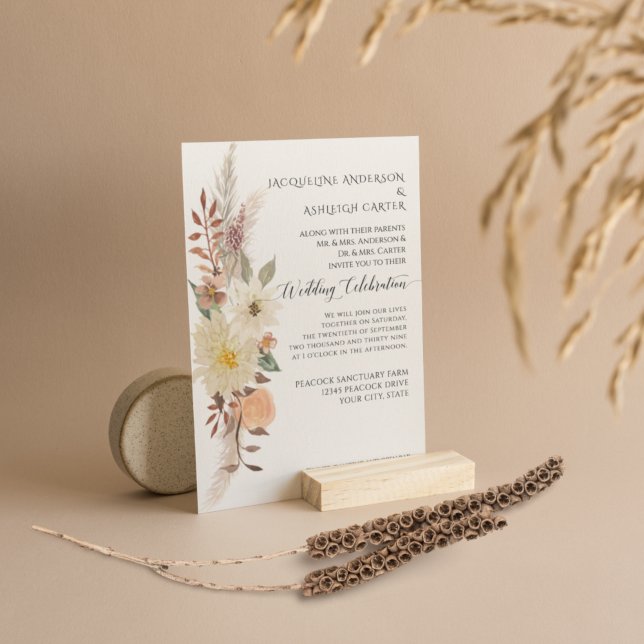 Elegant BOHO Watercolor Fall Blommigt Pampas Grass Inbjudningar (Skapare uppladdad)