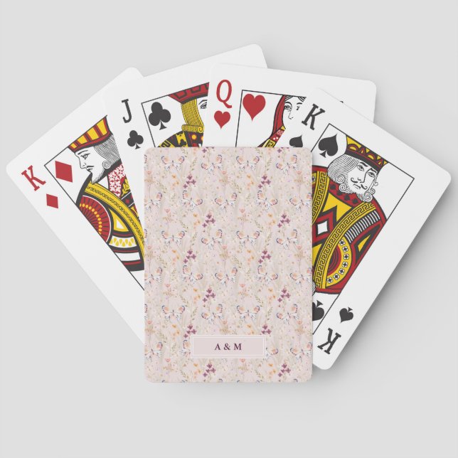 Elegant Boho Watercolor Flower Butterfly Monogram Casinokort (Baksidan)