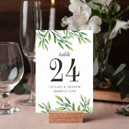 Elegant Boho Watercolor Greenery Bröllop Bordsnummer