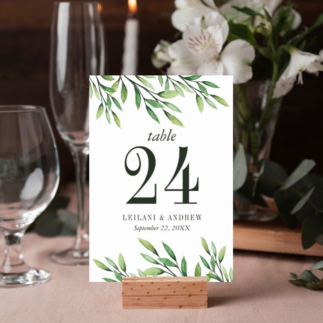 Elegant Boho Watercolor Greenery Bröllop Bordsnummer (Greenery watercolor boho design table number card is perfect for your wedding reception decor.)