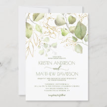 Elegant Boho Watercolor Greenery Guld Bröllop