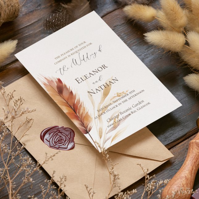 Elegant Boho Watercolor Pampas Fall Wedding Inbjudningar (Skapare uppladdad)