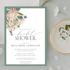 Elegant Boho Watercolor Protea Möhippa Invit Inbjudningar