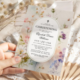 Elegant Boho Watercolor Wildblommor Christening Inbjudningar