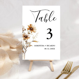 Elegant Boho Weadow Ivory Wildblomma Bröllop Bordsnummer