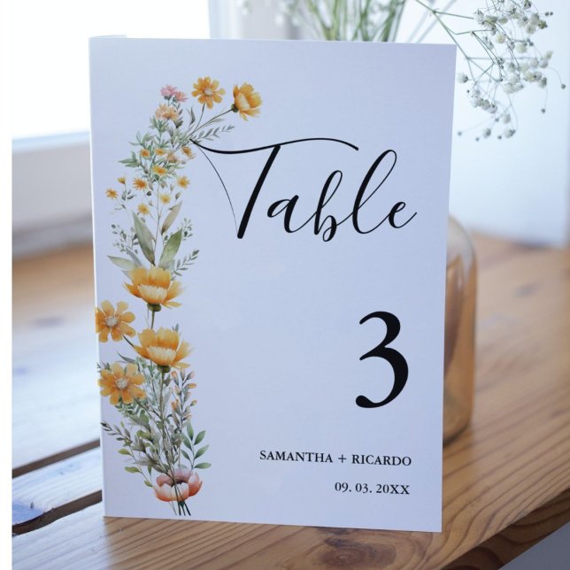 Elegant Boho Weadow Ivory Wildblomma Bröllop Bordsnummer (Skapare uppladdad)