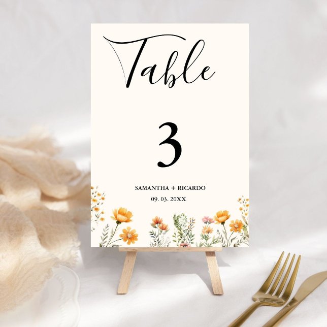 Elegant Boho Weadow Ivory Wildblomma Bröllop Bordsnummer (Skapare uppladdad)