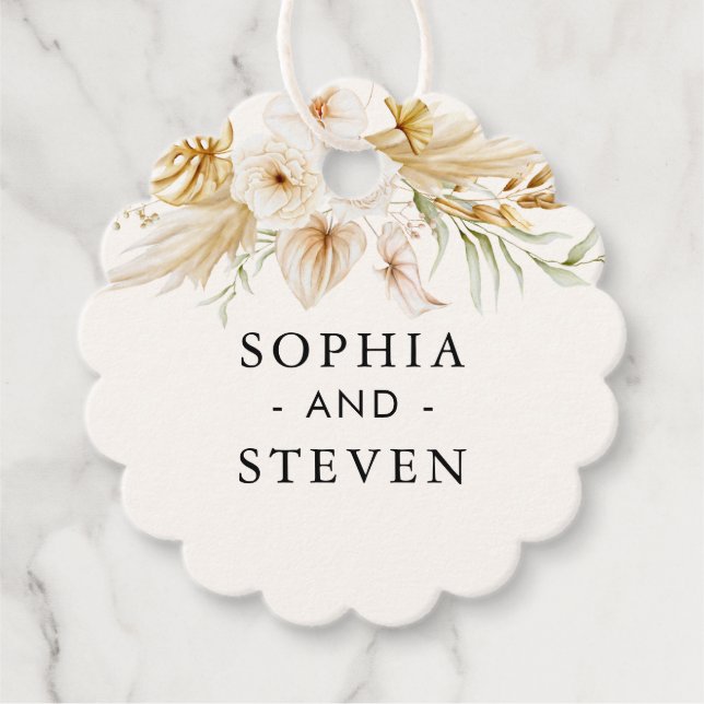 Elegant Boho Wedding with Beige & Yellow Flowers Gåvor Etiketter (Framsida)