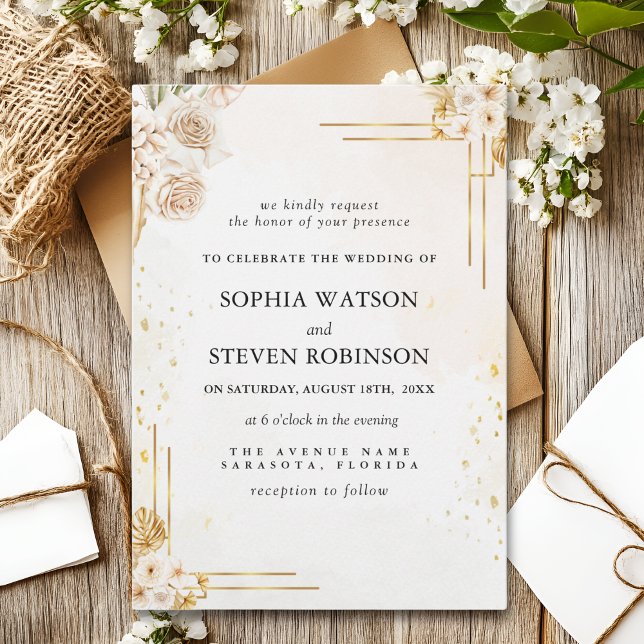 "Elegant Boho Wedding with Beige & Yellow Flowers Inbjudningar (Skapare uppladdad)