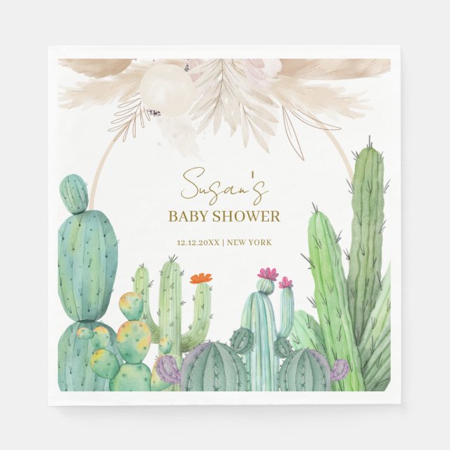 Elegant Boho Western Cactus Arch Baby Shower Pappersservett (Framsidan)