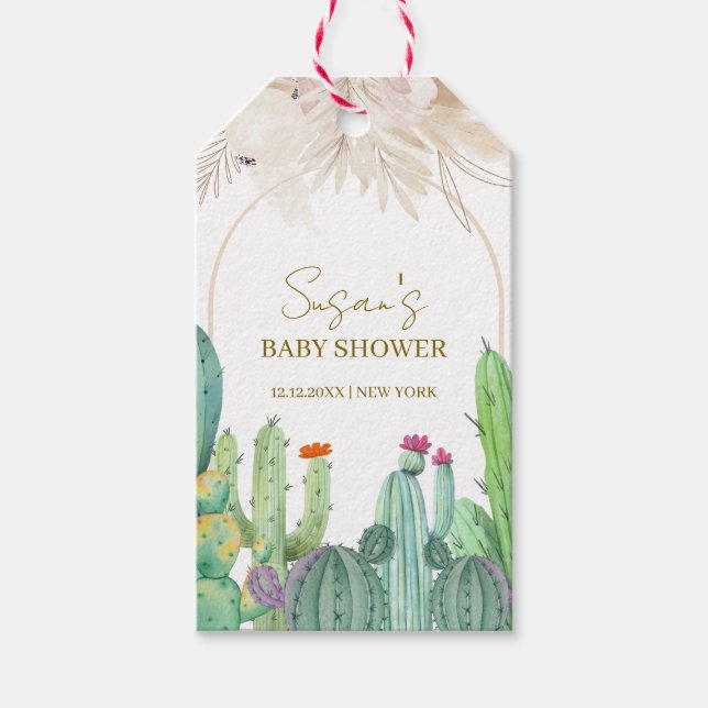 Elegant Boho Western Cactus Arch Baby Shower Presentetikett (Framsidan)