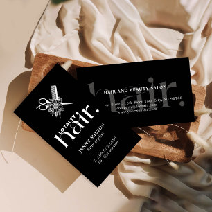 Elegant Boho White Black Scissors Hair Stylist Visitkort