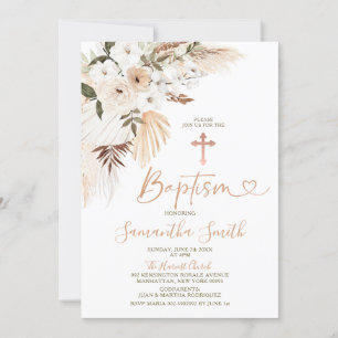 Elegant Boho White Flowers Christening Baptism Inbjudningar