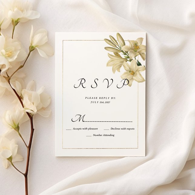 Elegant boho white guld blommigt lily OSA Inbjudningar (Elegant boho white gold floral lily RSVP )
