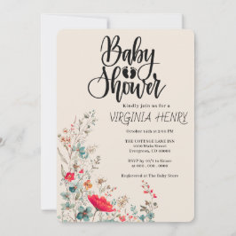 Elegant Boho WildblomBaby Shower Inbjudningar