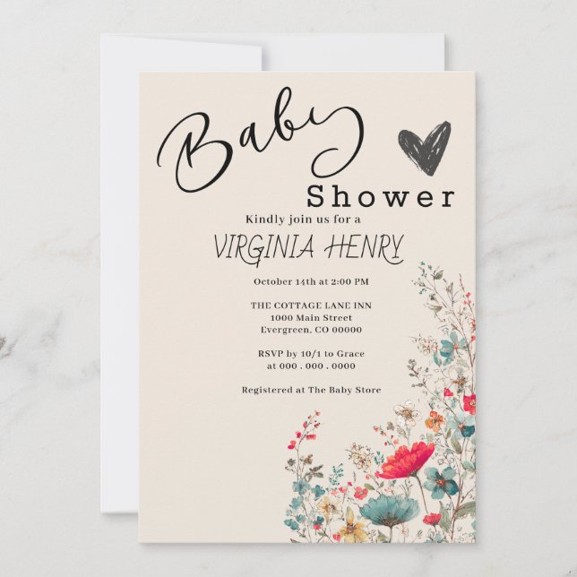 Elegant Boho WildblomBaby Shower Inbjudningar (Framsida)