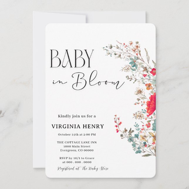 Elegant Boho WildblomBaby Shower Inbjudningar (Framsida)