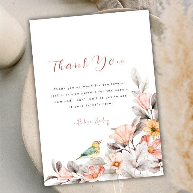 Elegant Boho WildblomBaby Shower Tack Kort (Elegant Boho Wildflower Baby Shower Thank You Card)