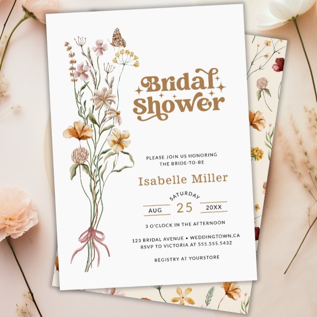 Elegant Boho WildblomBlommigt Möhippa Inbjudningar (Elegant Boho Wildflower Floral Bridal Shower Invitation)