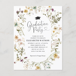 Elegant Boho WildblomBlommigt Studentfest Vykort