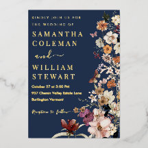 Elegant Boho WildblomBlue Navy Rustic Bröllop