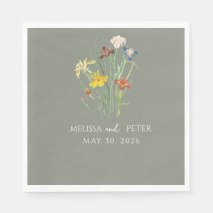 Elegant Boho WildblomBröllop GRÖNT Pappersservett