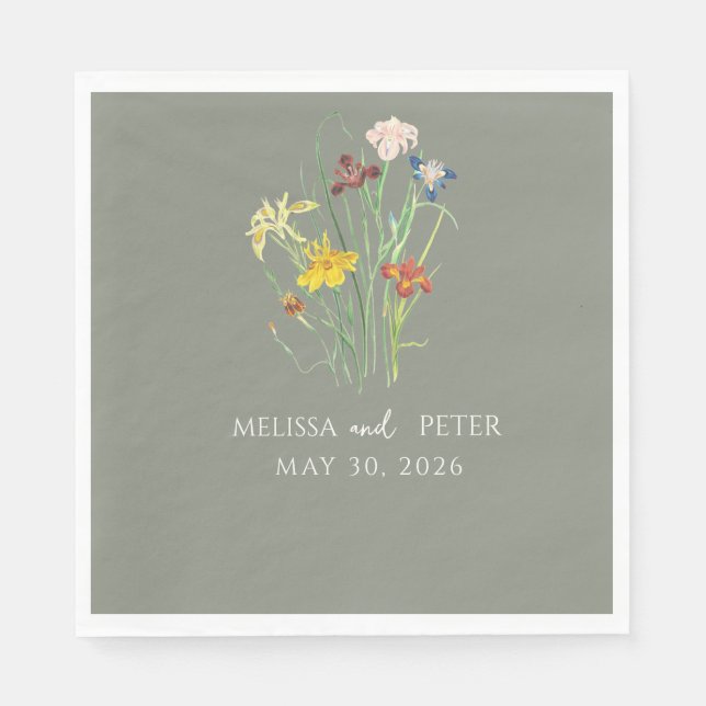 Elegant Boho WildblomBröllop | GRÖNT Pappersservett (Framsidan)