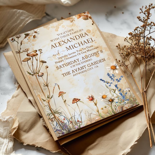 Elegant Boho WildblomBröllop Inbjudningar (Skapare uppladdad)
