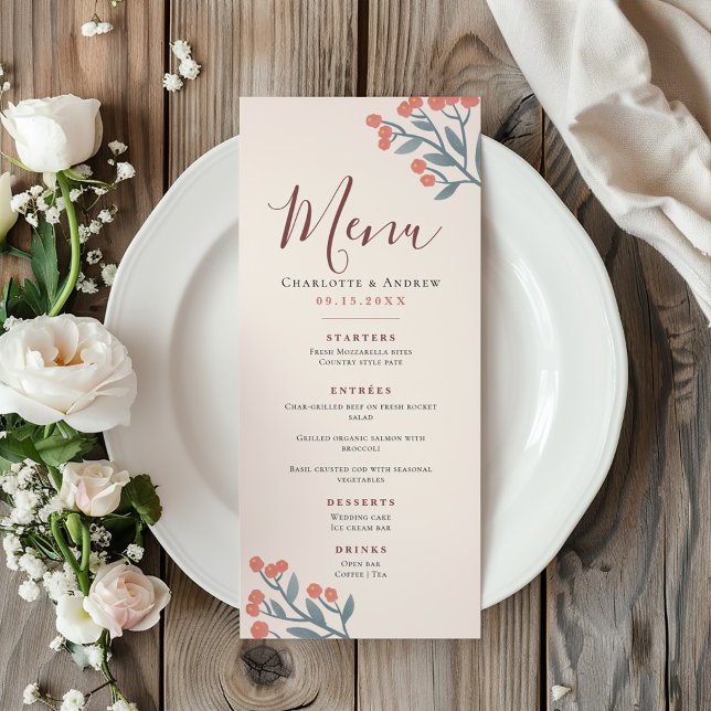 Elegant Boho WildblomBröllop Meny (Skapare uppladdad)