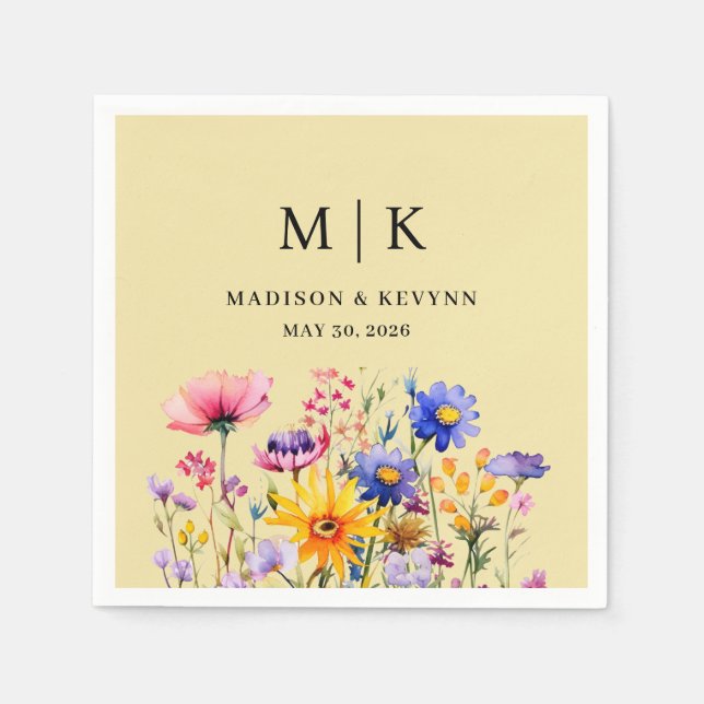 Elegant Boho WildblomBröllop Pappersservett (Framsidan)